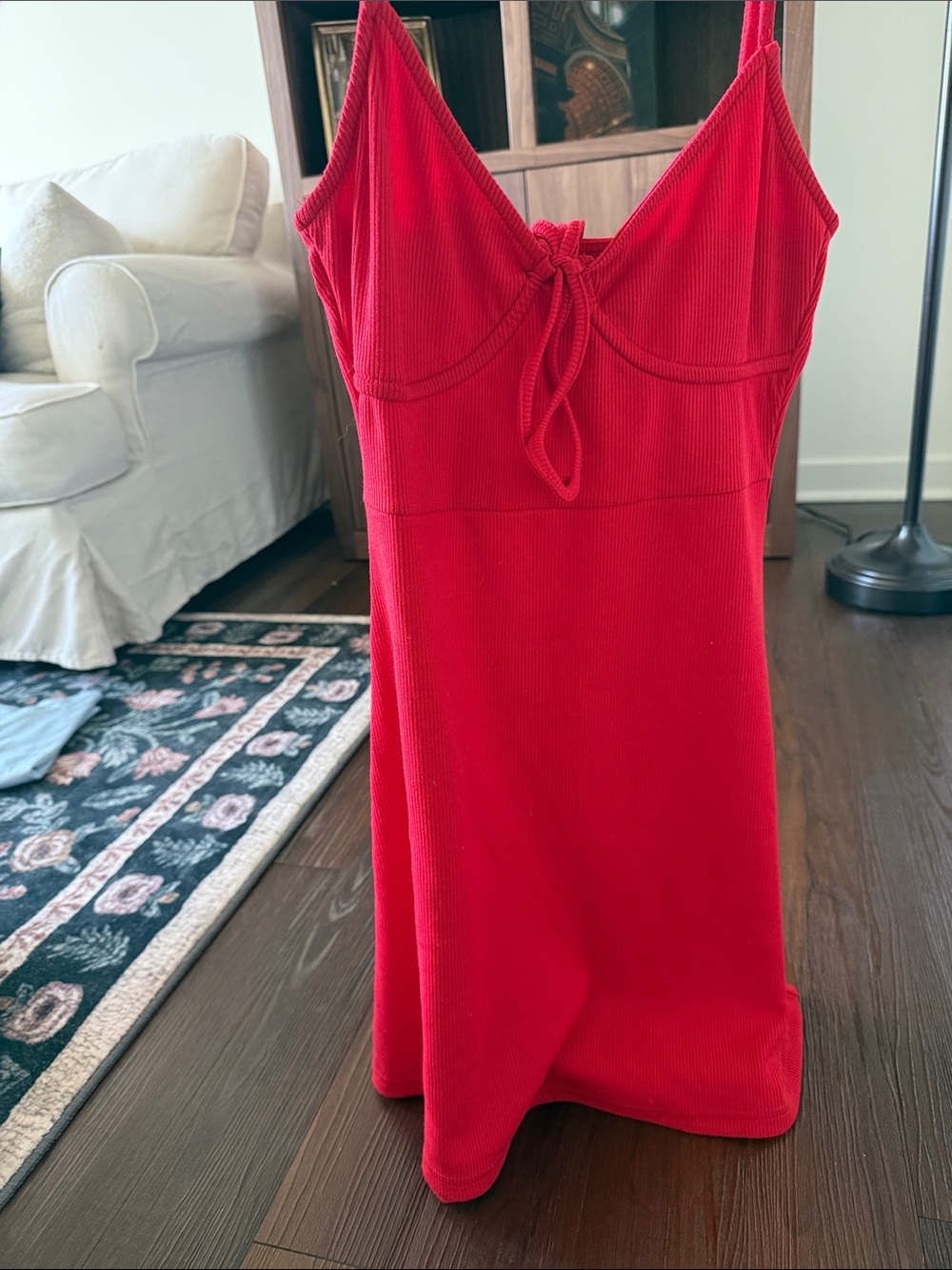 Wild Honey Bright Red Ribbed Tie-Front Dress
